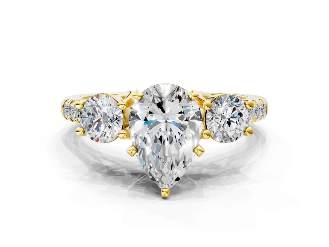 Yellow gold Three-Stone Pear Cut Diamond Pavé Band with Four-Prong Setting_37