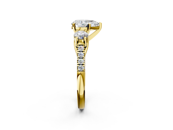Yellow Gold Pear-Shaped Three Stone Pave Engagement Ring Setting