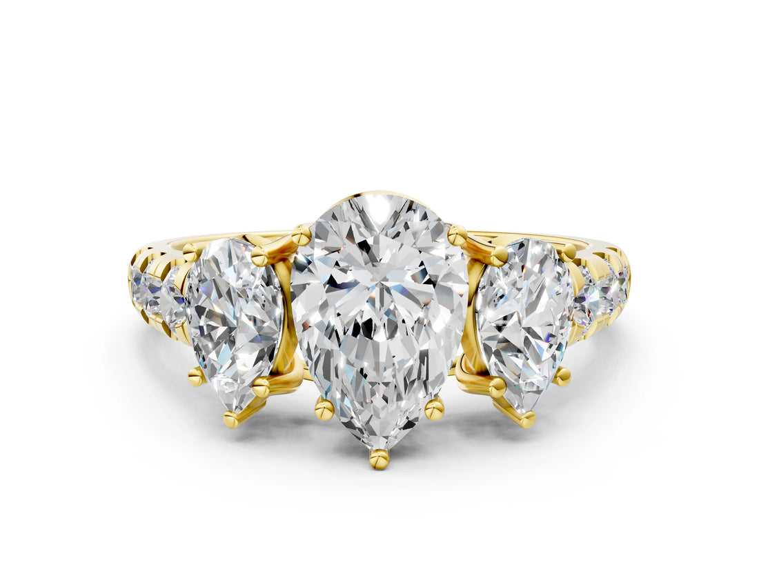 Yellow gold Three-Stone Pear Cut Diamond Pavé Band with Prong Setting_3