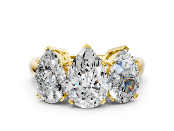 Yellow gold Three-Stone Pear Cut Diamond Ring with Channel Set Band and Four-Prong Setting