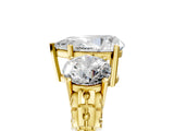 Yellow gold Three-Stone Pear Cut Diamond Ring with Channel-Set Band and Prong Setting_11