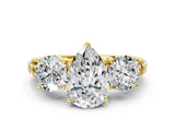 Yellow gold Three-Stone Pear Cut Diamond Ring with Channel-Set Band and Prong Setting_6
