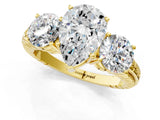 Yellow gold Three-Stone Pear Cut Diamond Ring with Channel-Set Band and Prong Setting_7
