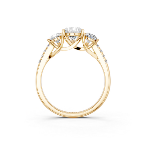 Yellow gold Three-Stone Pear Cut Diamond Ring with Pavé Band and Prong Setting_6