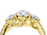 Yellow gold Three-Stone Pear Cut Diamond Ring with Pavé Band and Prong Setting_90