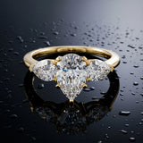 Yellow gold Three-Stone Pear Cut Diamond Ring with Pear Side Stones and Four-Prong Setting_16