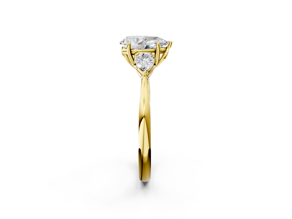Yellow gold Three-Stone Pear Cut Diamond Ring with Pear Side Stones in Four-Prong Setting
