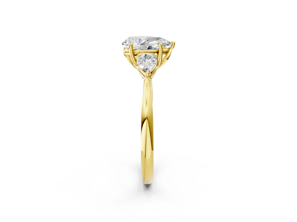Yellow gold Three-Stone Pear Cut Diamond Ring with Pear  Side Stones in Four-Prong Setting