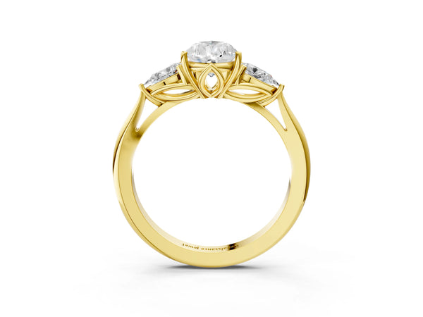 Yellow gold Three-Stone Pear Cut Diamond Ring with Pear  Side Stones in Four-Prong Setting