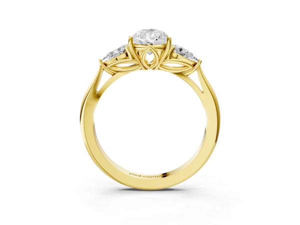 14K Yellow Gold Three-Stone 2.00 Carat E VS1 Pear Diamond Ring with Pear Side Stones in Four-Prong Setting