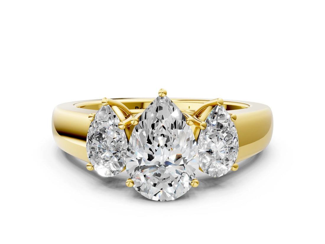 Yellow gold Three-Stone Pear Cut Diamond Ring with Prong Setting and Classic Band_3