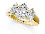 Yellow gold Three-Stone Pear Cut Diamond Ring with Prong Setting and Classic Band_4