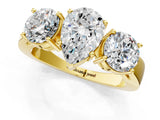 Yellow gold Three-Stone Pear Cut Diamond Ring with Round Side Stones, Classic Band, and Four-Prong Setting_8