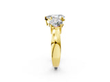 Yellow gold Three-Stone Pear Cut Diamond Ring with Round Side Stones, Classic Band, and Four-Prong Setting_9