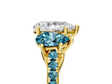 Yellow gold Three-Stone Pear Cut Diamond Ring with Round with Blue Topaz side stone Pavé Band and Prong Setting_5