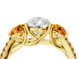 Yellow gold Three-Stone Pear Cut Diamond Ring with Round with Citrine side stone Pavé Band and Prong Setting_4