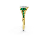 Yellow gold Three-Stone Pear Cut Diamond Ring with Round with Emerald side stone Pavé Band and Prong Setting_2