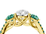 Yellow gold Three-Stone Pear Cut Diamond Ring with Round with Green Sapphire side stone Pavé Band and Prong Setting_4