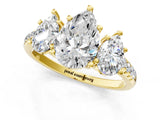 Yellow gold Three-Stone Pear Cut Diamond Ring with Round with Moissanite side stone Pavé Band and Prong Setting_1