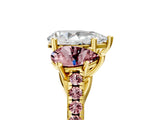 Yellow gold Three-Stone Pear Cut Diamond Ring with Round with Morganite side stone Pavé Band and Prong Setting_5