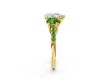 Yellow gold Three-Stone Pear Cut Diamond Ring with Round with Peridot side stone Pavé Band and Prong Setting_2