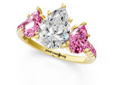 Yellow gold Three-Stone Pear Cut Diamond Ring with Round with Pink Sapphire side stone Pavé Band and Prong Setting_1