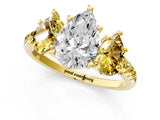 Yellow gold Three-Stone Pear Cut Diamond Ring with Round with Yellow Sapphire side stone Pavé Band and Prong Setting_1
