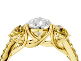Yellow gold Three-Stone Pear Cut Diamond Ring with Round with Yellow Sapphire side stone Pavé Band and Prong Setting_4
