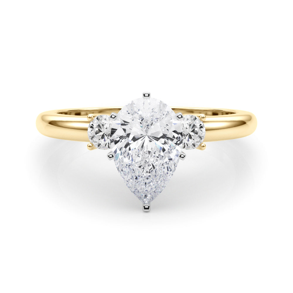 Yellow gold Three-Stone Pear Cut Diamond Solitaire with Prong Setting and Classic Band 1