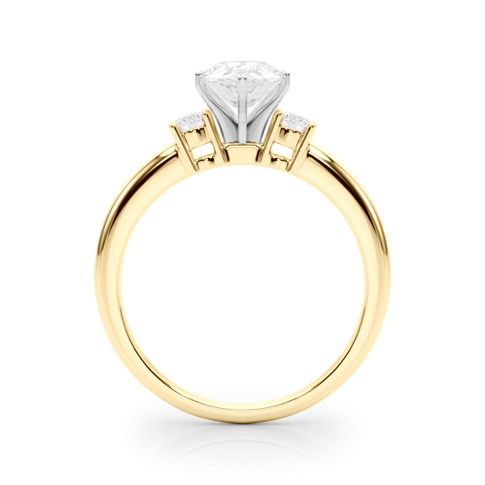 Yellow gold Three-Stone Pear Cut Diamond Solitaire with Prong Setting and Classic Band 2