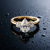 Yellow gold Three-Stone Pear Cut Diamond Solitaire with Prong Setting and Classic Band_16