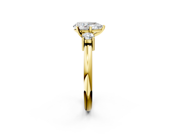 Yellow gold Three-Stone Pear Cut Diamond Solitaire with Prong Setting and Classic Band