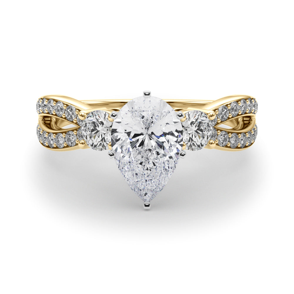 Yellow gold Three-Stone Pear Cut Diamond Twist Band with Prong Setting 1
