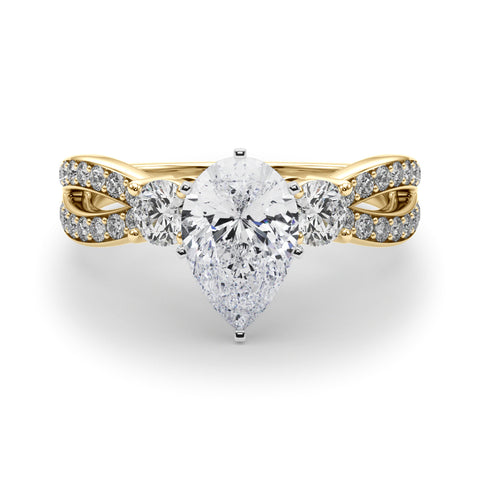 Yellow gold Three-Stone Pear Cut Diamond Twist Band with Prong Setting 1