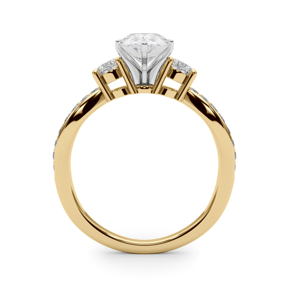 Yellow gold Three-Stone Pear Cut Diamond Twist Band with Prong Setting 2
