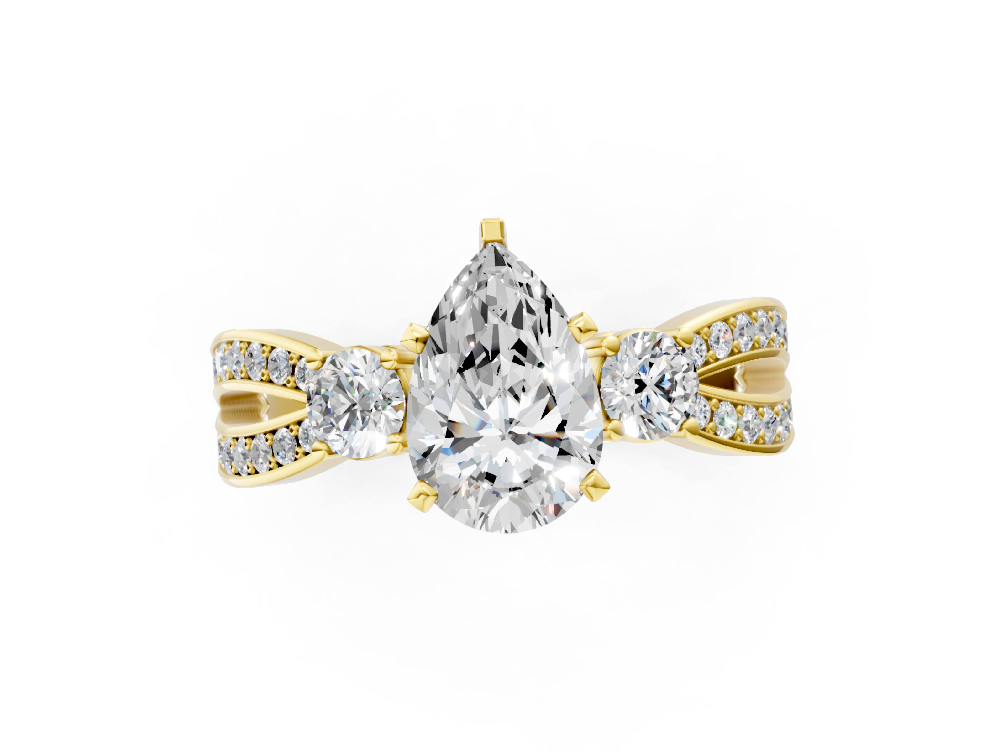 Yellow gold Three-Stone Pear Cut Diamond Twist Band with Prong Setting_24
