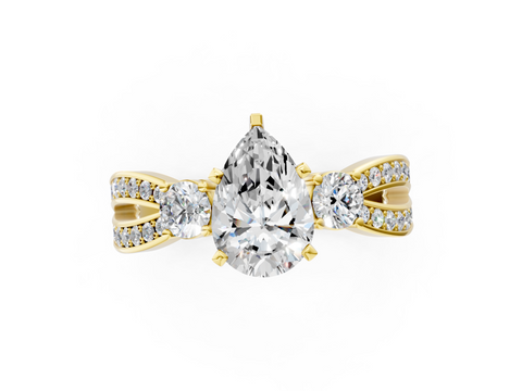 Yellow gold Three-Stone Pear Cut Diamond Twist Band with Prong Setting_24