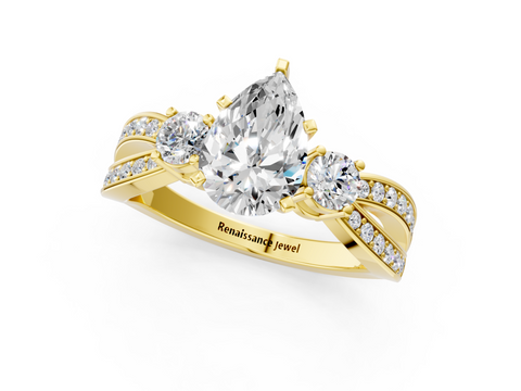 Yellow gold Three-Stone Pear Cut Diamond Twist Band with Prong Setting_25