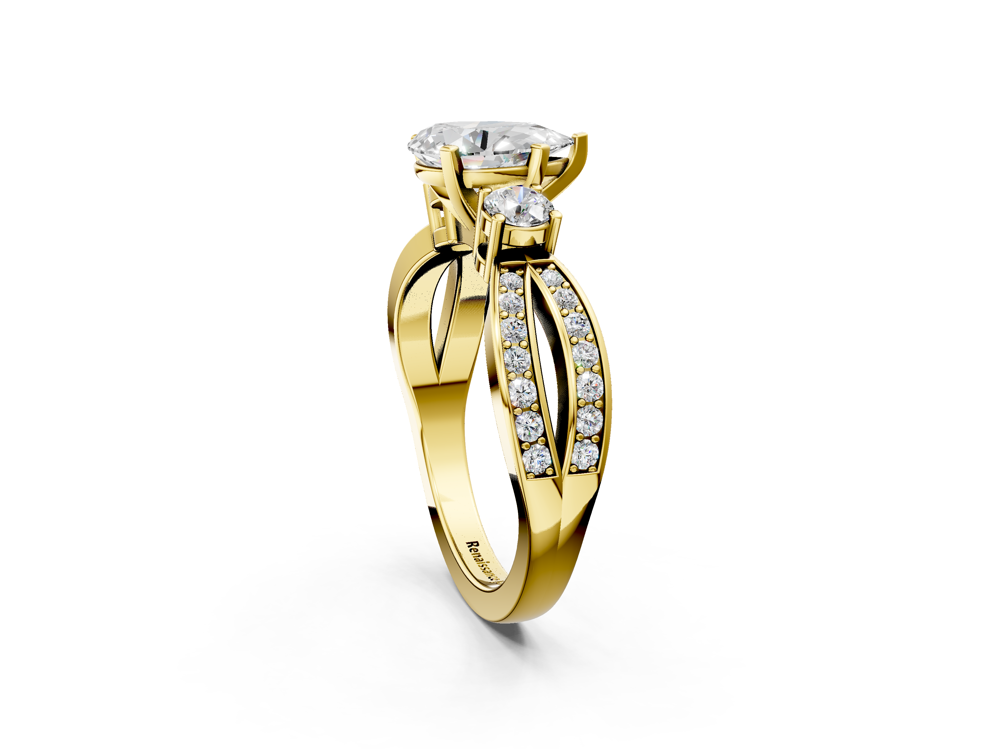 Yellow gold Three-Stone Pear Cut Diamond Twist Band with Prong Setting_26