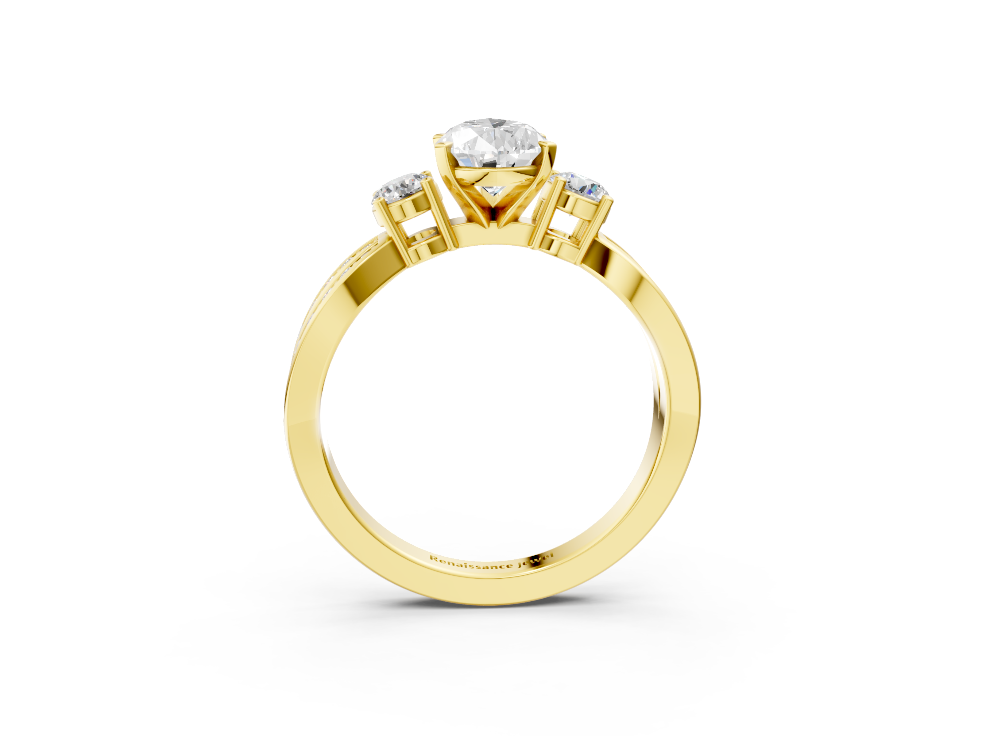 Yellow gold Three-Stone Pear Cut Diamond Twist Band with Prong Setting_27
