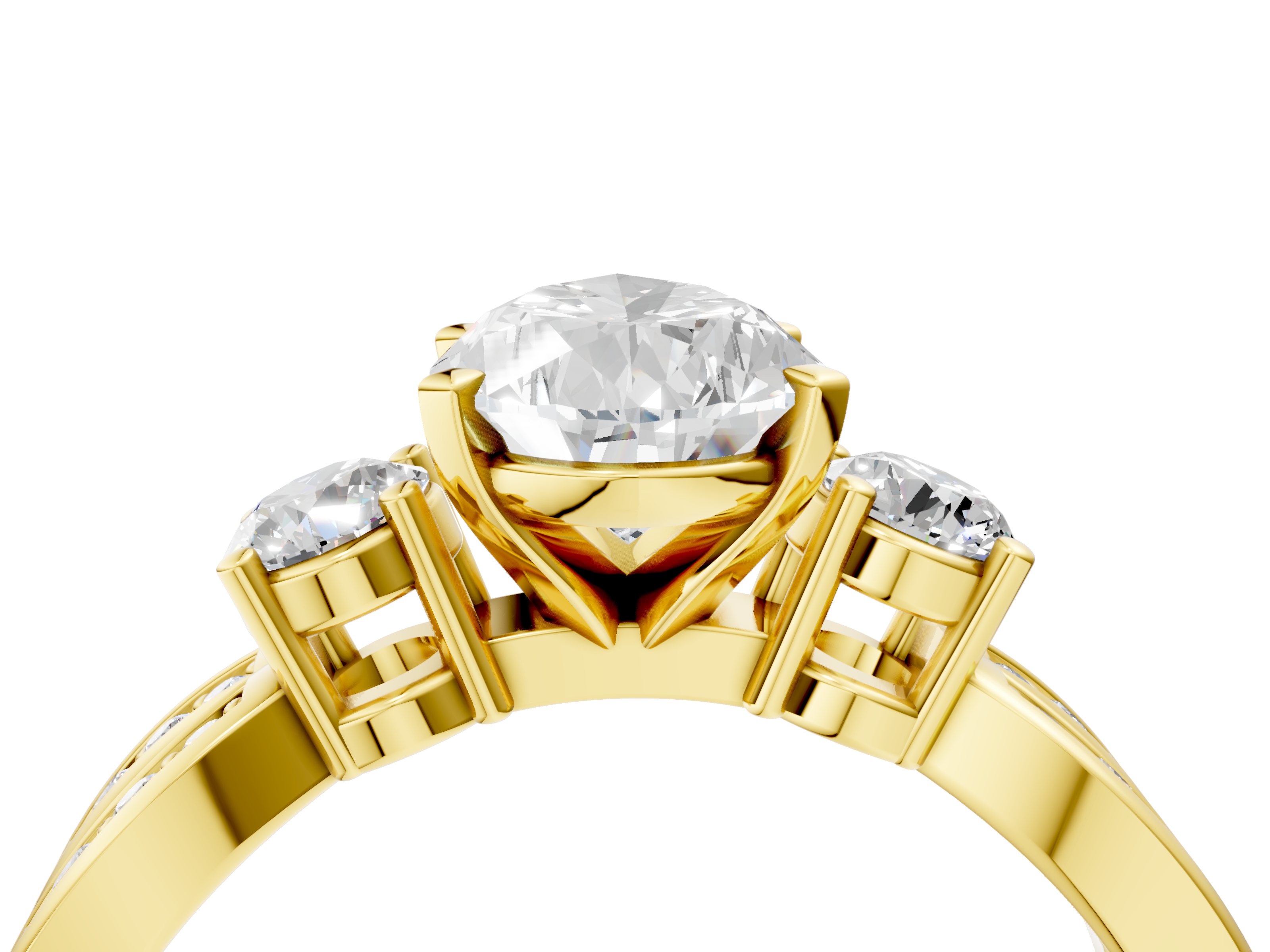 Yellow gold Three-Stone Pear Cut Diamond Twist Band with Prong Setting_28