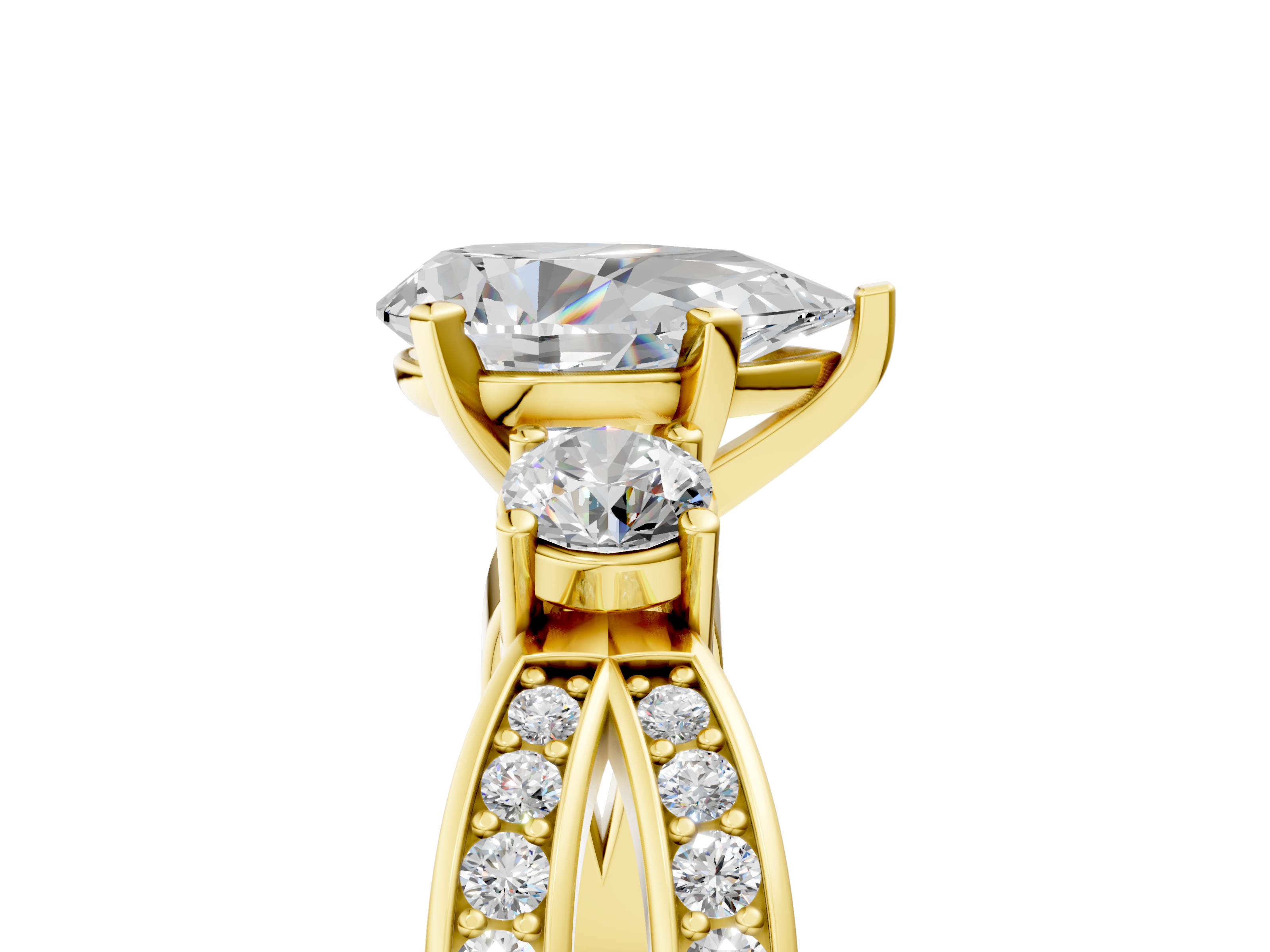 Yellow gold Three-Stone Pear Cut Diamond Twist Band with Prong Setting_29