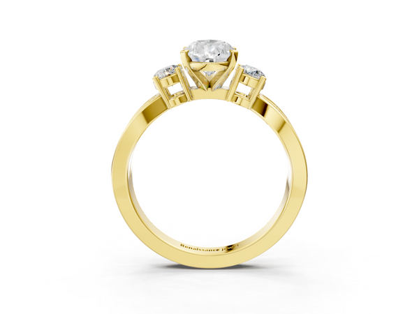 Yellow Gold Pear-Shaped Three Stone Engagement Ring Setting with Graduated Pave Split Twist Band