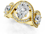 Yellow gold Three-Stone Pear Cut Diamond Wave Pave Band with Prong Setting_22