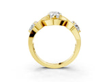 Yellow gold Three-Stone Pear Cut Diamond Wave Pave Band with Prong Setting_24