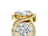 Yellow gold Three-Stone Pear Cut Diamond Wave Pave Band with Prong Setting_26