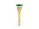 Yellow gold Three-Stone Pear Cut Emerald Braided Band Ring with Four-Prong Setting_14