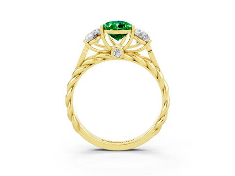 Yellow gold Three-Stone Pear Cut Emerald Braided Band Ring with Four-Prong Setting_15