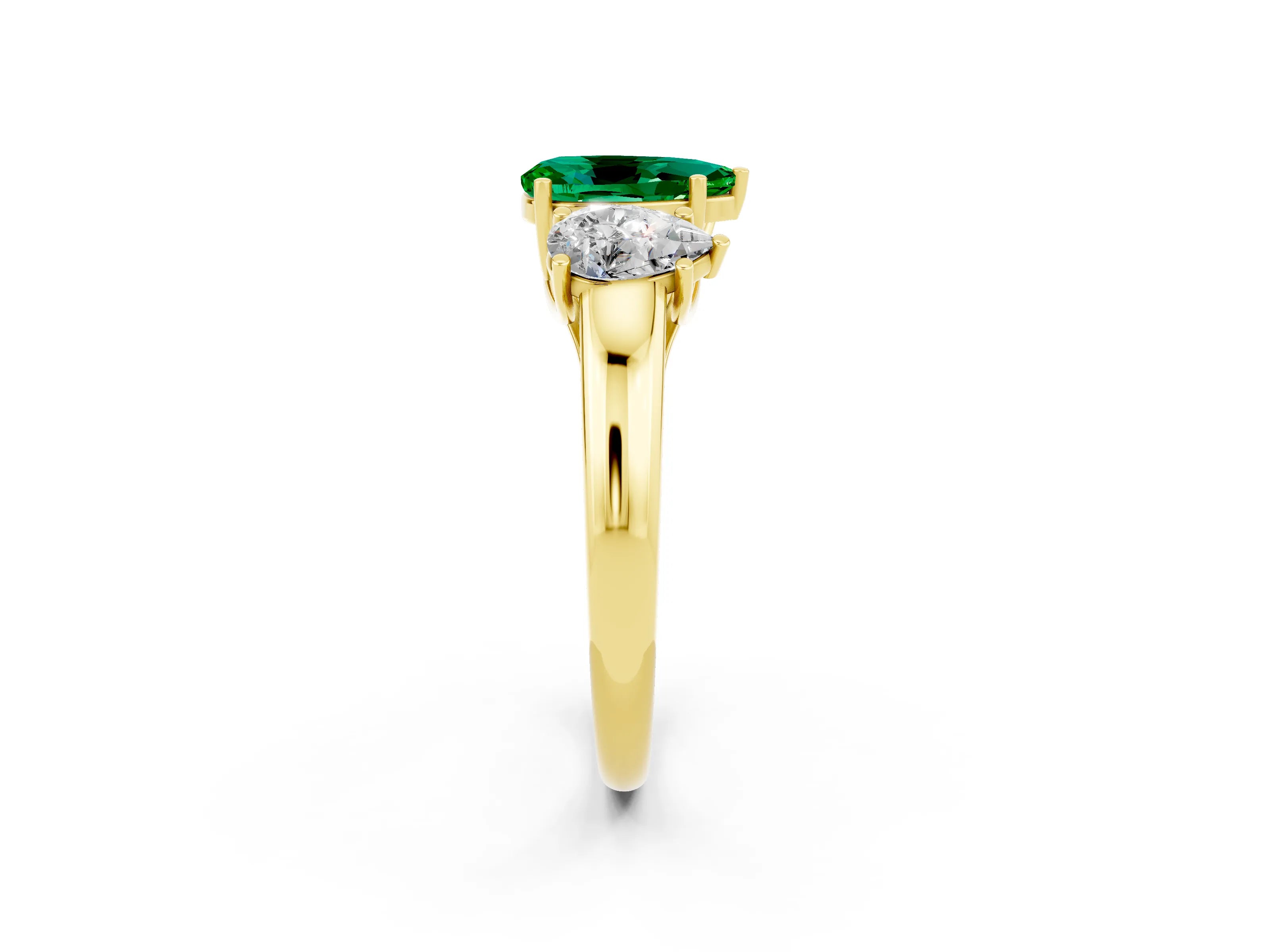 Yellow gold Three-Stone Pear Cut Emerald Engagement Ring with Prong Setting_2