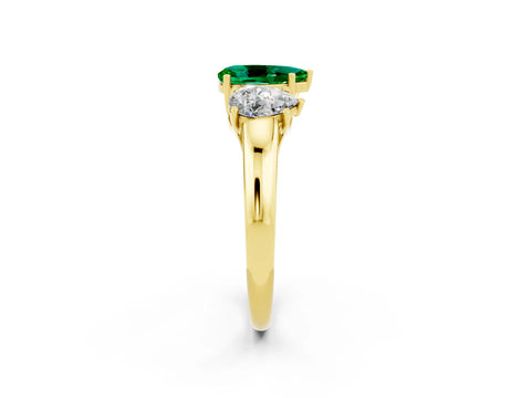 Yellow gold Three-Stone Pear Cut Emerald Engagement Ring with Prong Setting_2